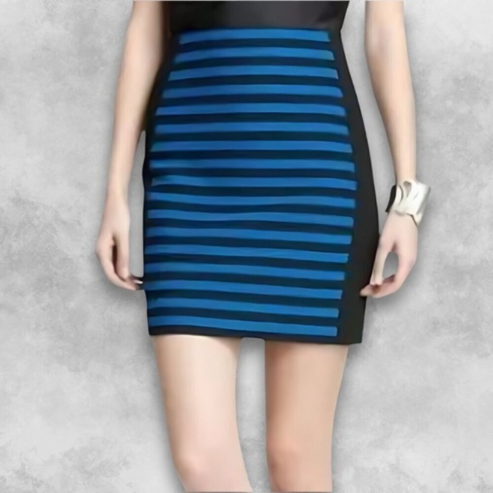 Anne Taylor Striped Pattern Stretch Fabric Zip Closure Mini Skirt Women's 2P GUC
